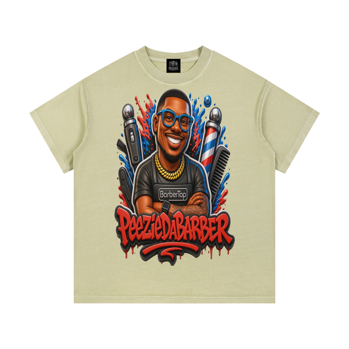 "PeezieDaBarber"Vintage Wash Cotton T-Shirt