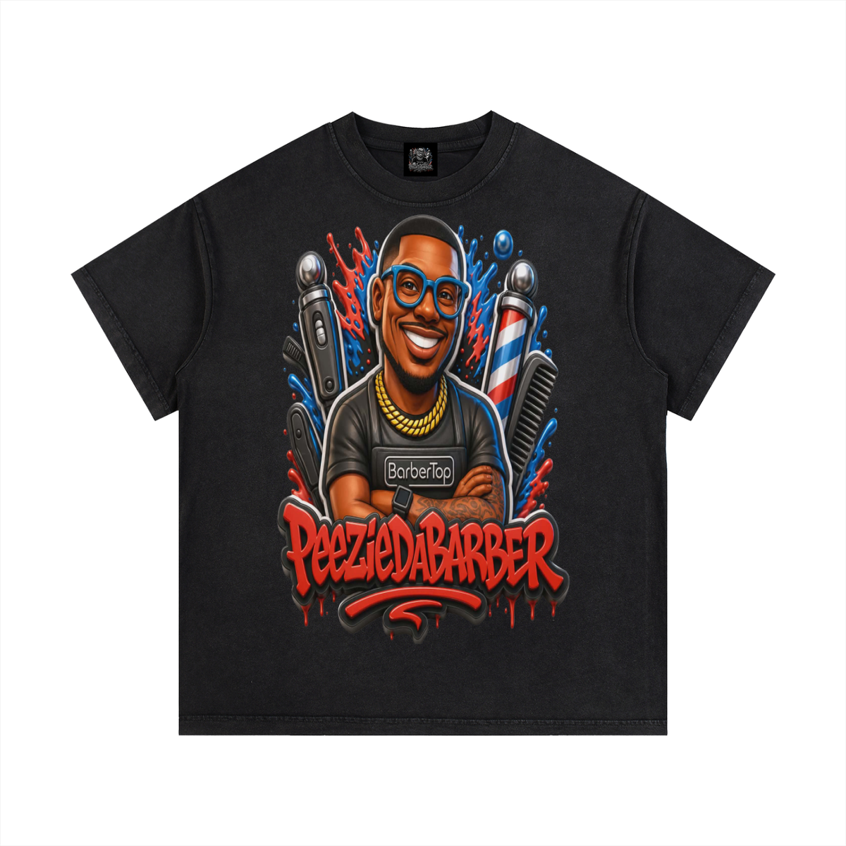 "PeezieDaBarber"Vintage Wash Cotton T-Shirt