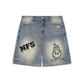 Faded Distressed Baggy "Patch"Denim Shorts