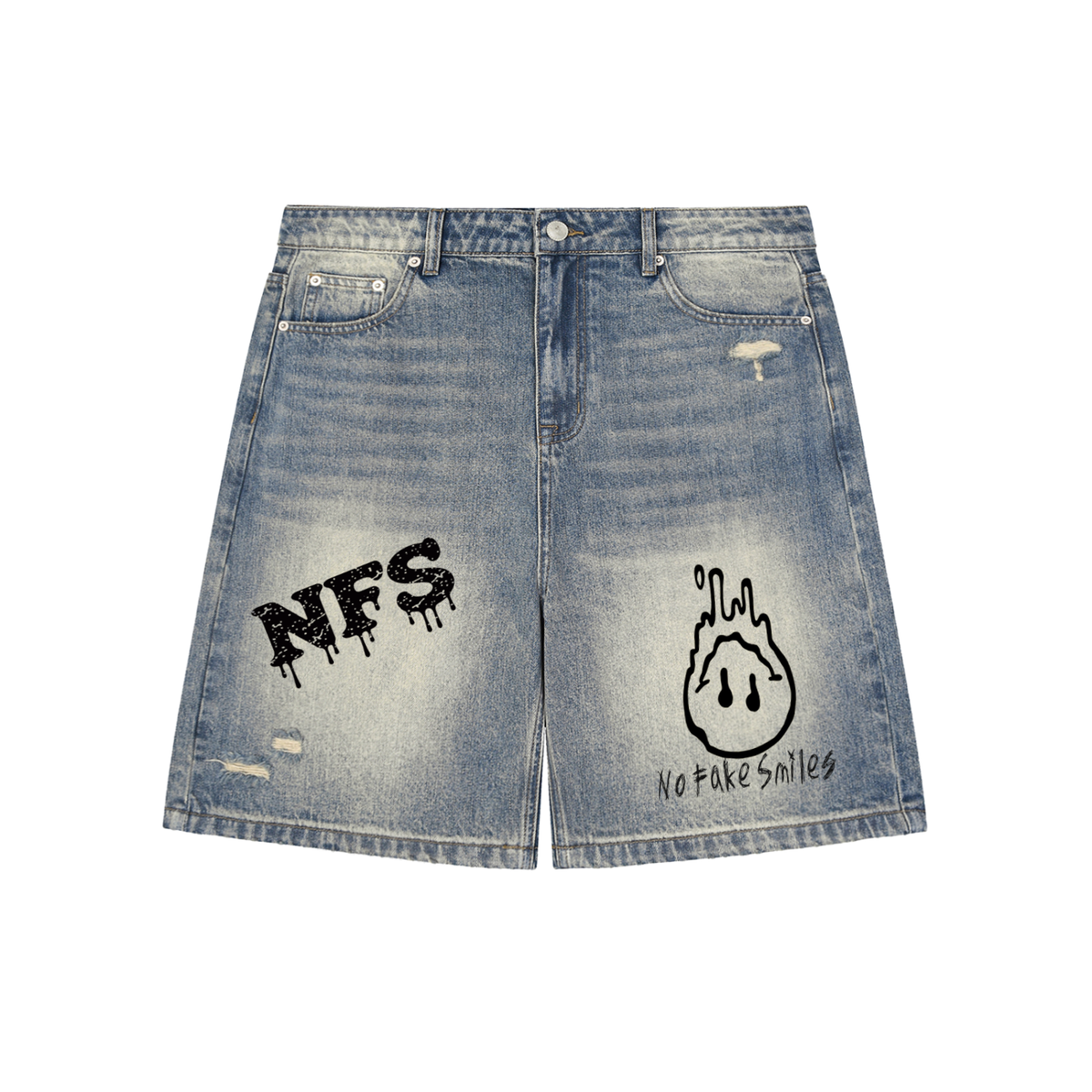 Faded Distressed Baggy "Patch"Denim Shorts