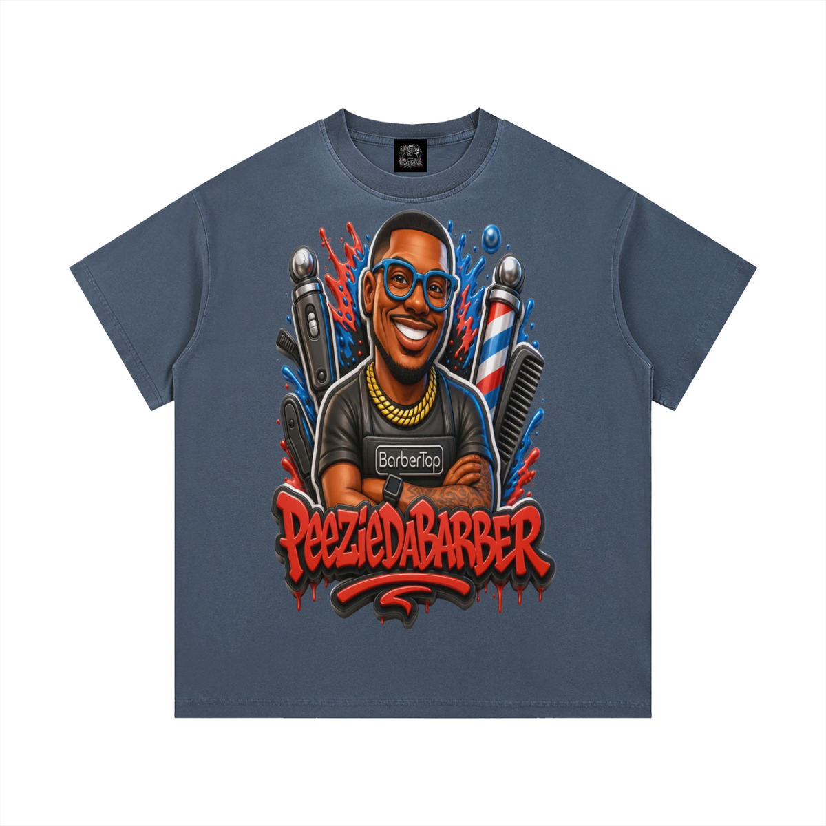 "PeezieDaBarber"Vintage Wash Cotton T-Shirt