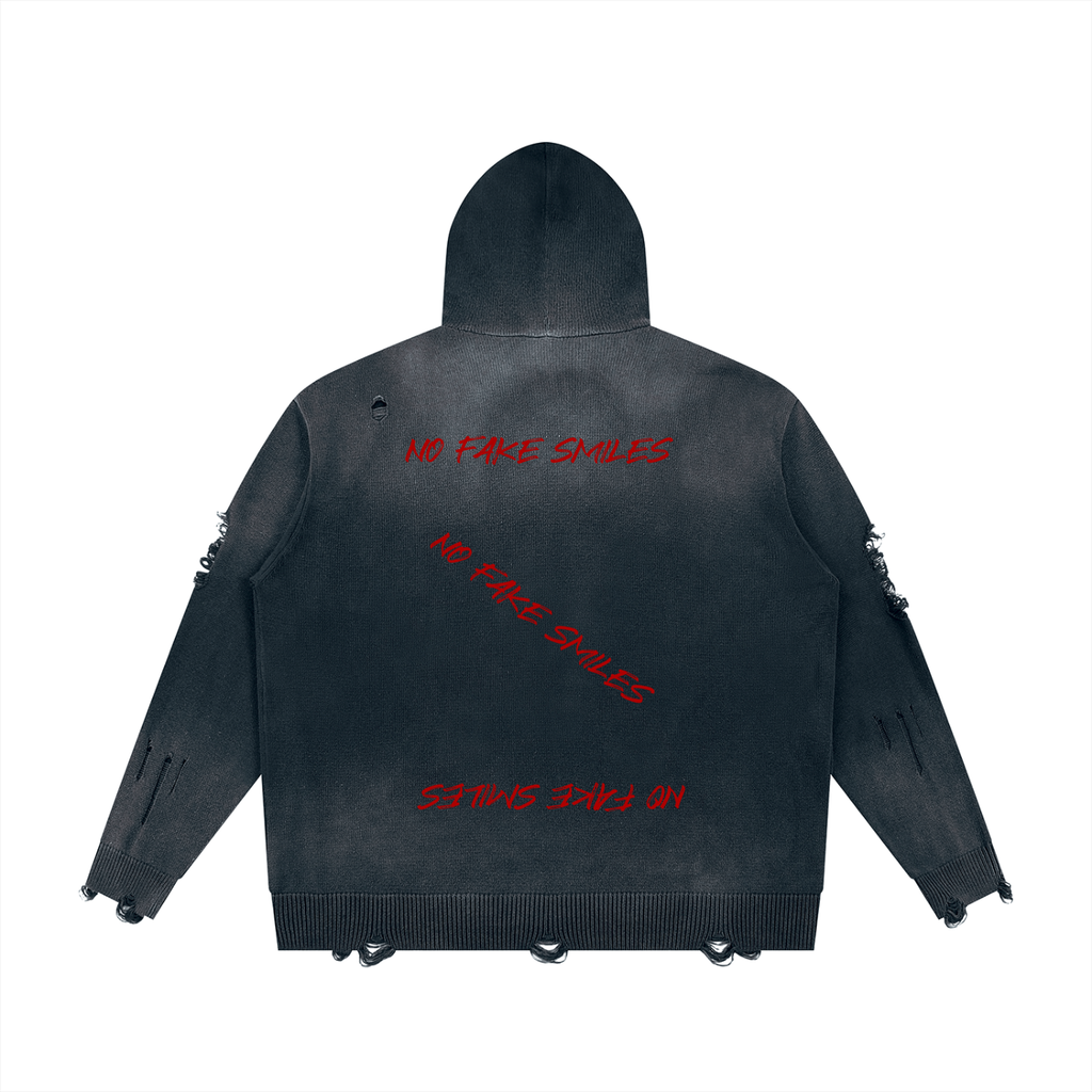 Unisex Distressed Full"Mystery Zip" Sweater