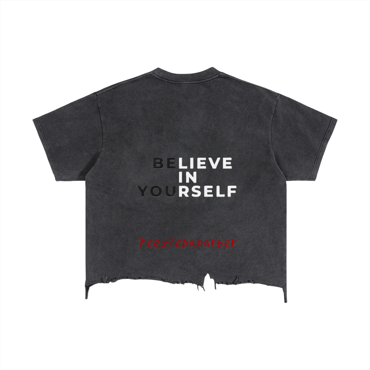 "Believe in Yourself" Vintage Wash Boxy Distressed Hem T-Shirt(PDB)