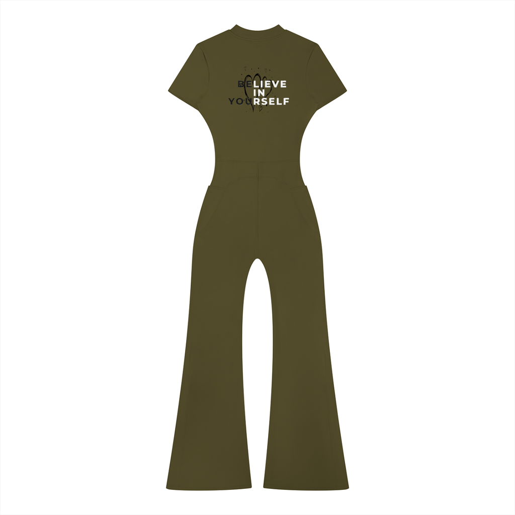 Women’s Tight Flared Leg Quarter-Zip Jumpsuit