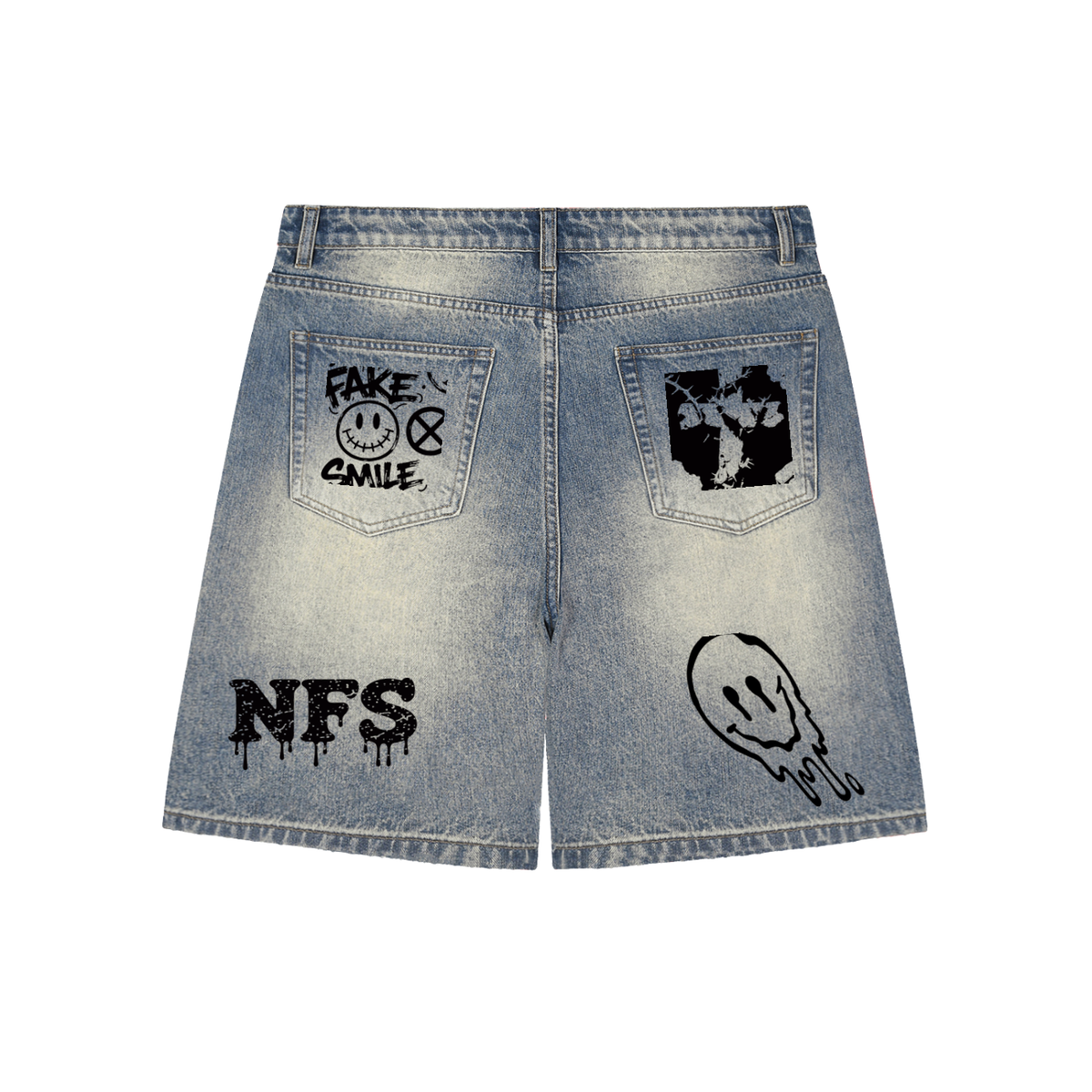 Faded Distressed Baggy "Patch"Denim Shorts