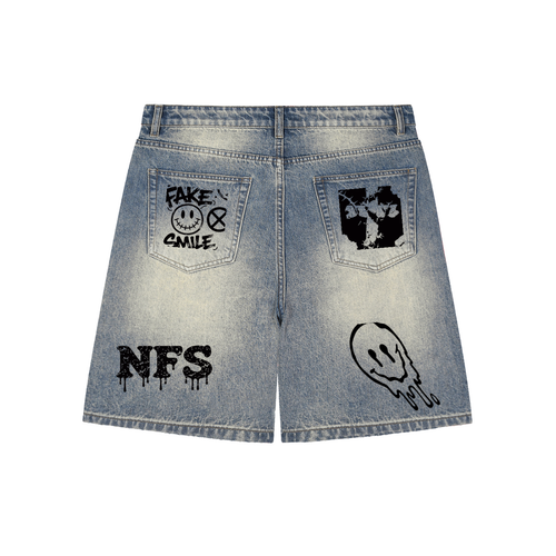 Faded Distressed Baggy "Patch"Denim Shorts