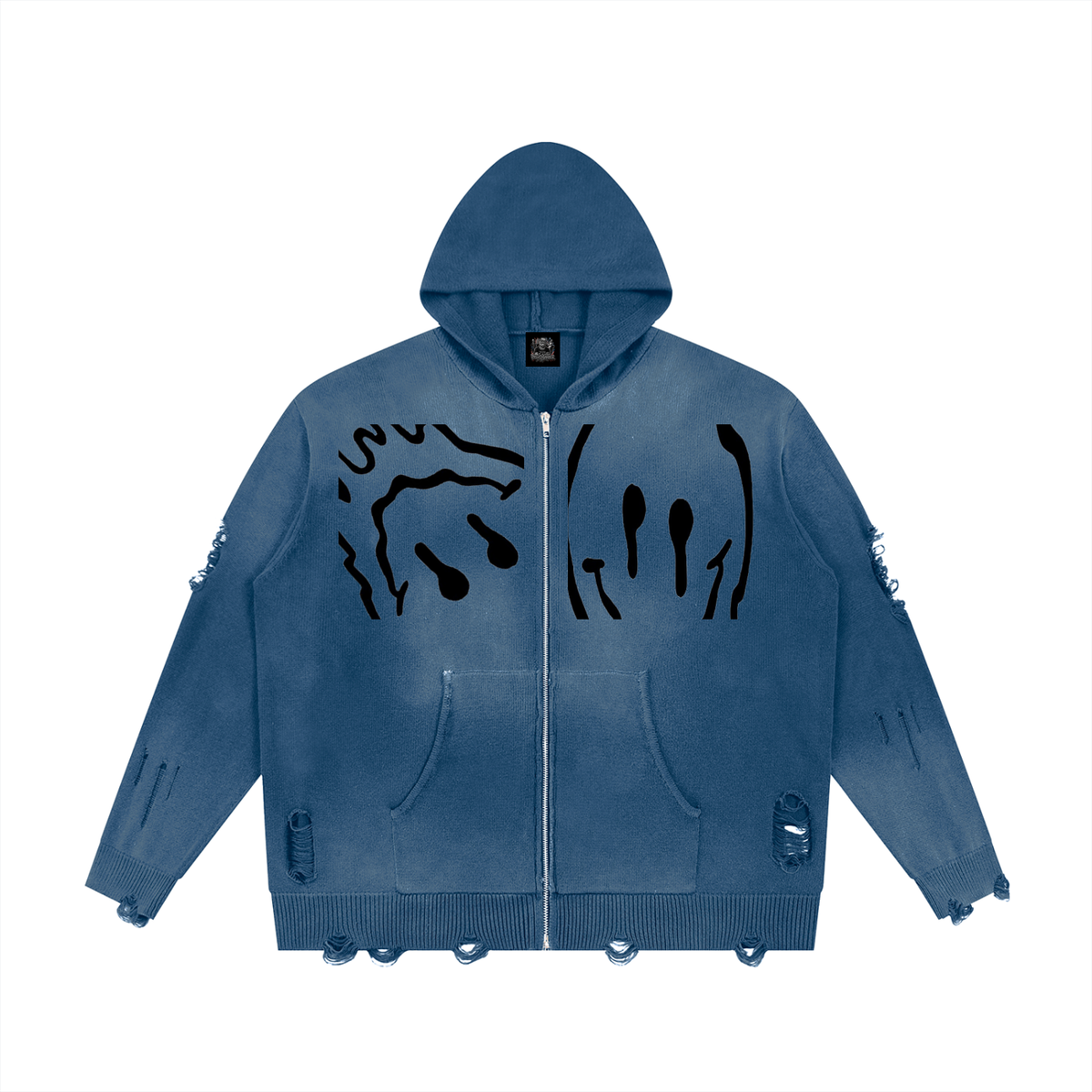 Unisex Distressed Full"Mystery Zip" Sweater
