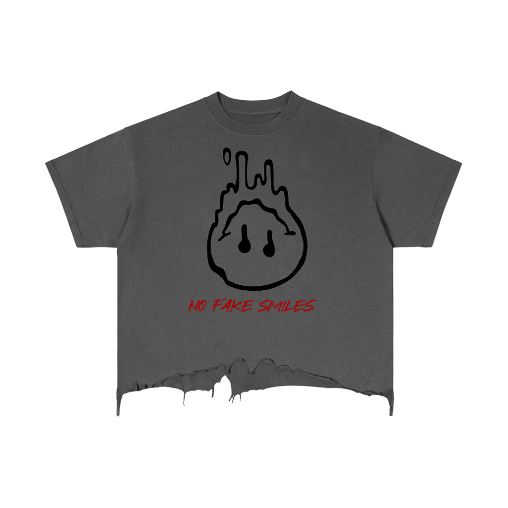 Vintage Wash Boxy Distressed Hem "Good Fight"T-Shirt