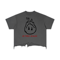 Vintage Wash Boxy Distressed Hem "Good Fight"T-Shirt