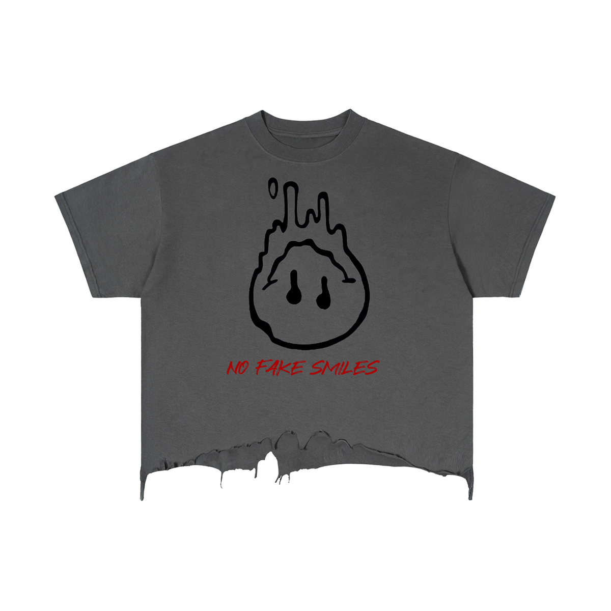 Vintage Wash Boxy Distressed Hem "Good Fight"T-Shirt