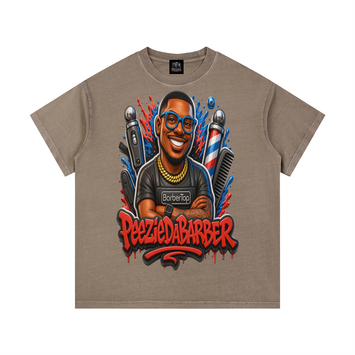 "PeezieDaBarber"Vintage Wash Cotton T-Shirt
