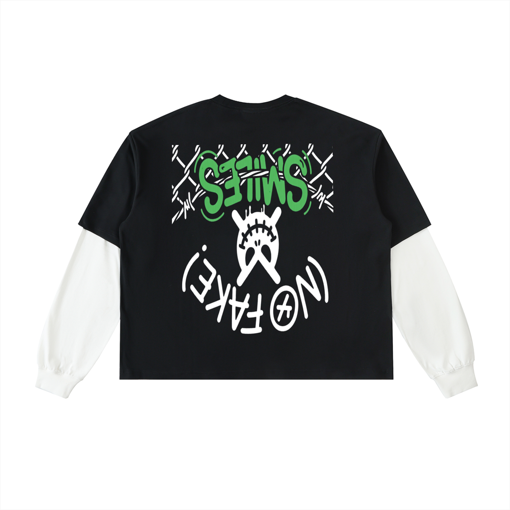 Layered Contrast Sleeve Cotton T-Shirt