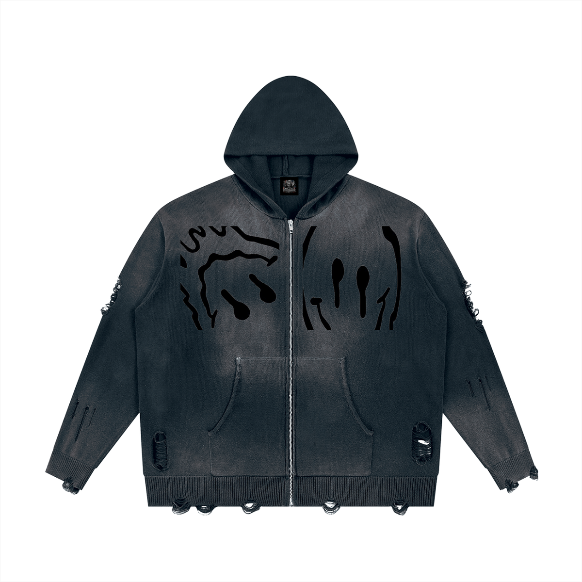 Unisex Distressed Full"Mystery Zip" Sweater