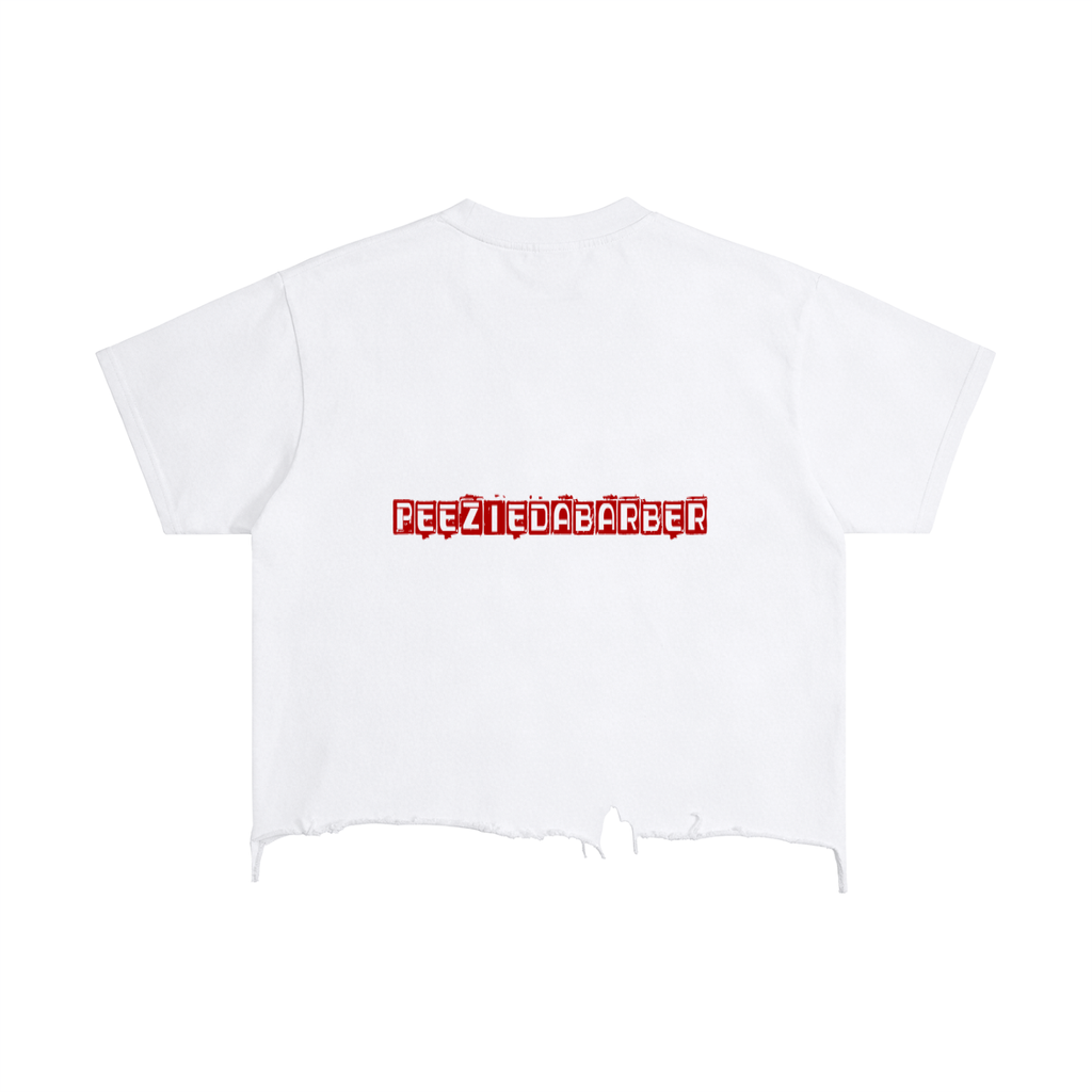 "PeezieDaBarber"Vintage Wash Boxy Distressed Hem T-Shirt