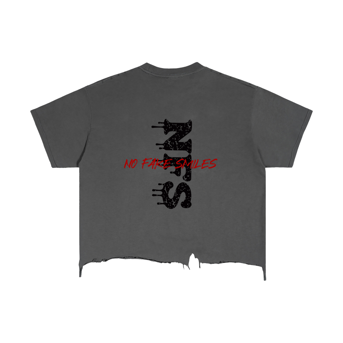 Vintage Wash Boxy Distressed Hem "Good Fight"T-Shirt