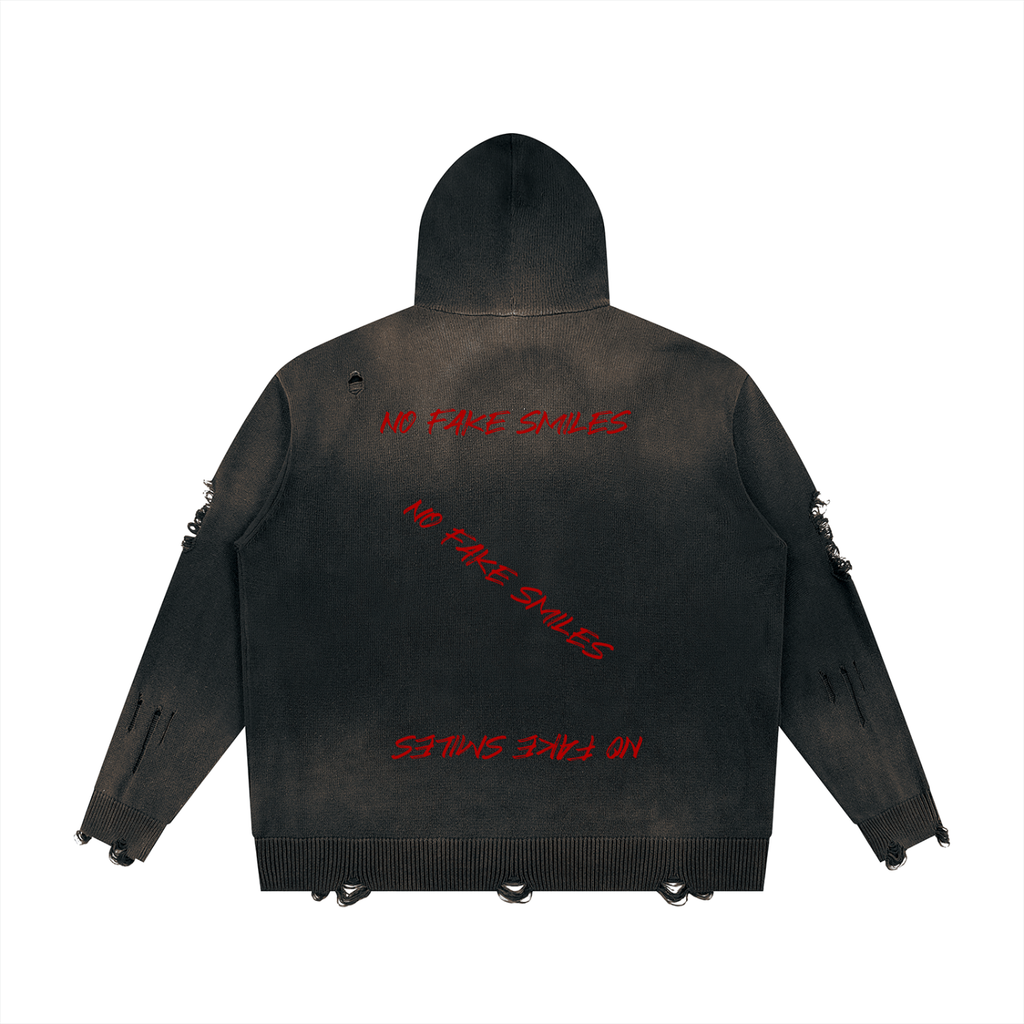 Unisex Distressed Full"Mystery Zip" Sweater