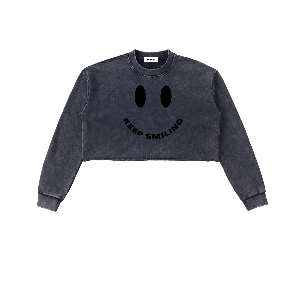 Snow Washed"Keep Smiling "Cropped Sweatshirt