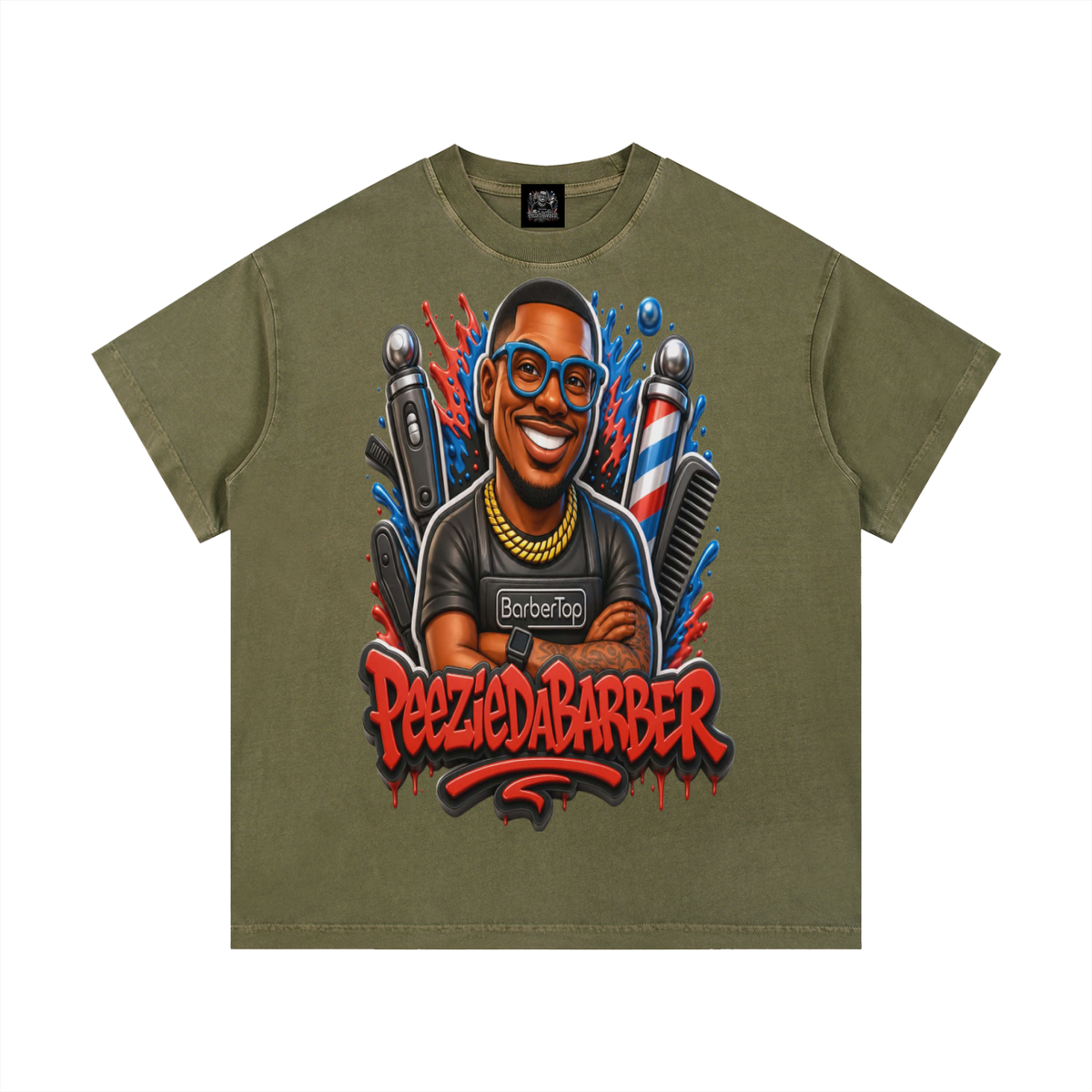 "PeezieDaBarber"Vintage Wash Cotton T-Shirt