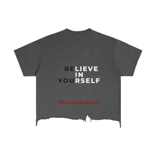 "Believe in Yourself" Vintage Wash Boxy Distressed Hem T-Shirt(PDB)
