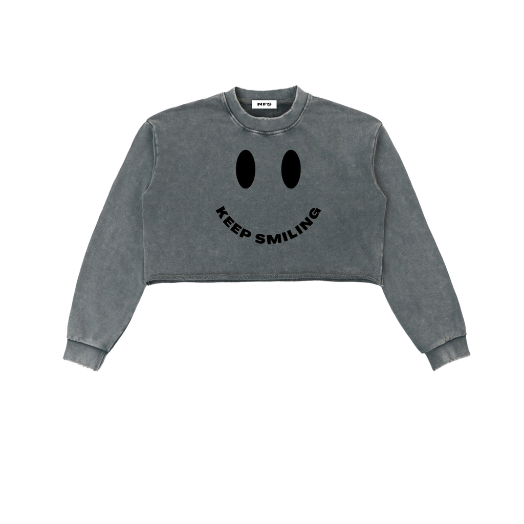 Snow Washed"Keep Smiling "Cropped Sweatshirt