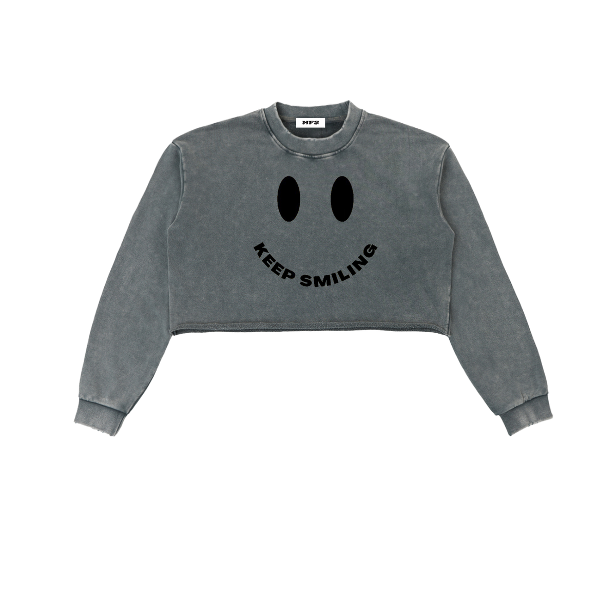 Snow Washed"Keep Smiling "Cropped Sweatshirt