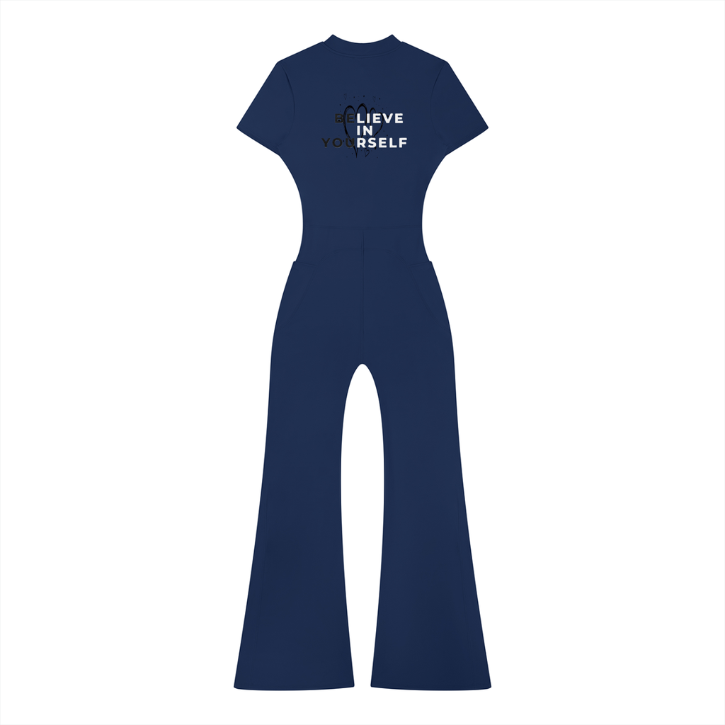 Women’s Tight Flared Leg Quarter-Zip Jumpsuit