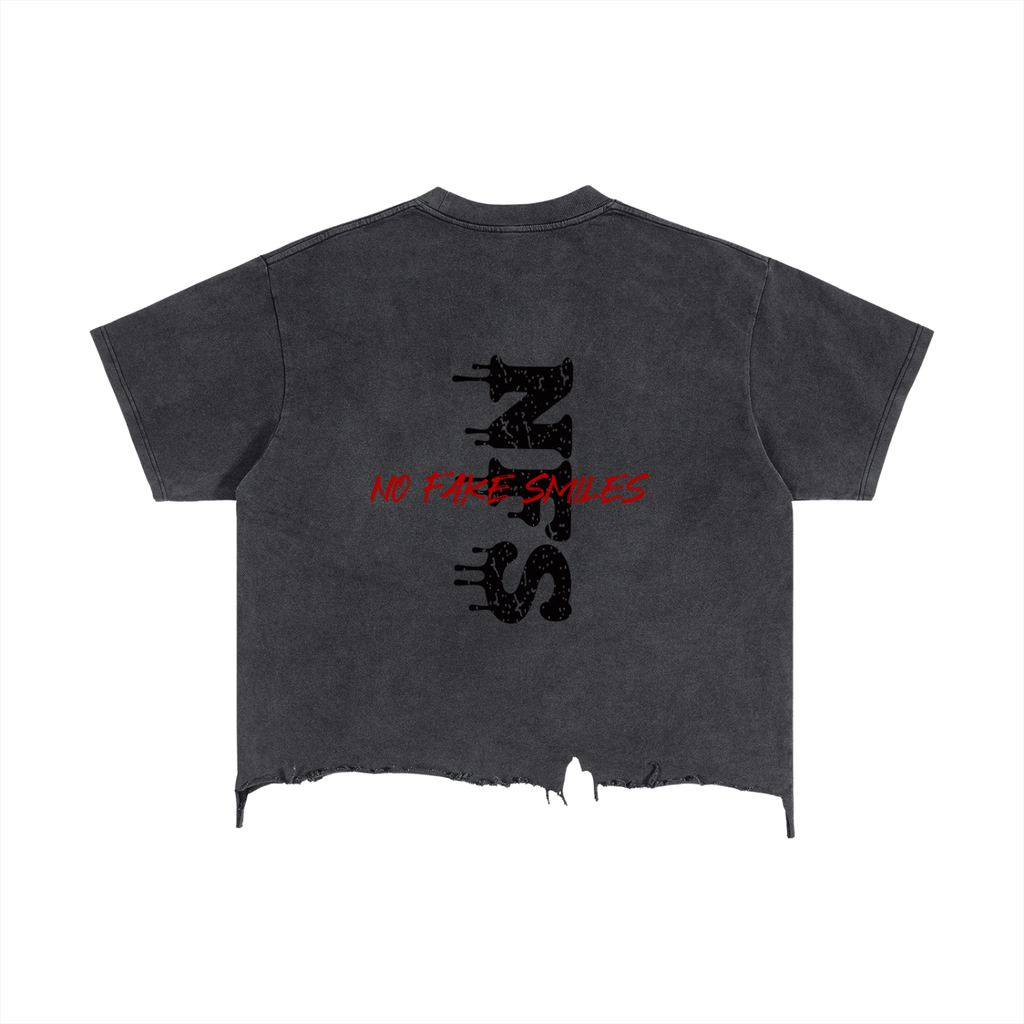Vintage Wash Boxy Distressed Hem "Good Fight"T-Shirt