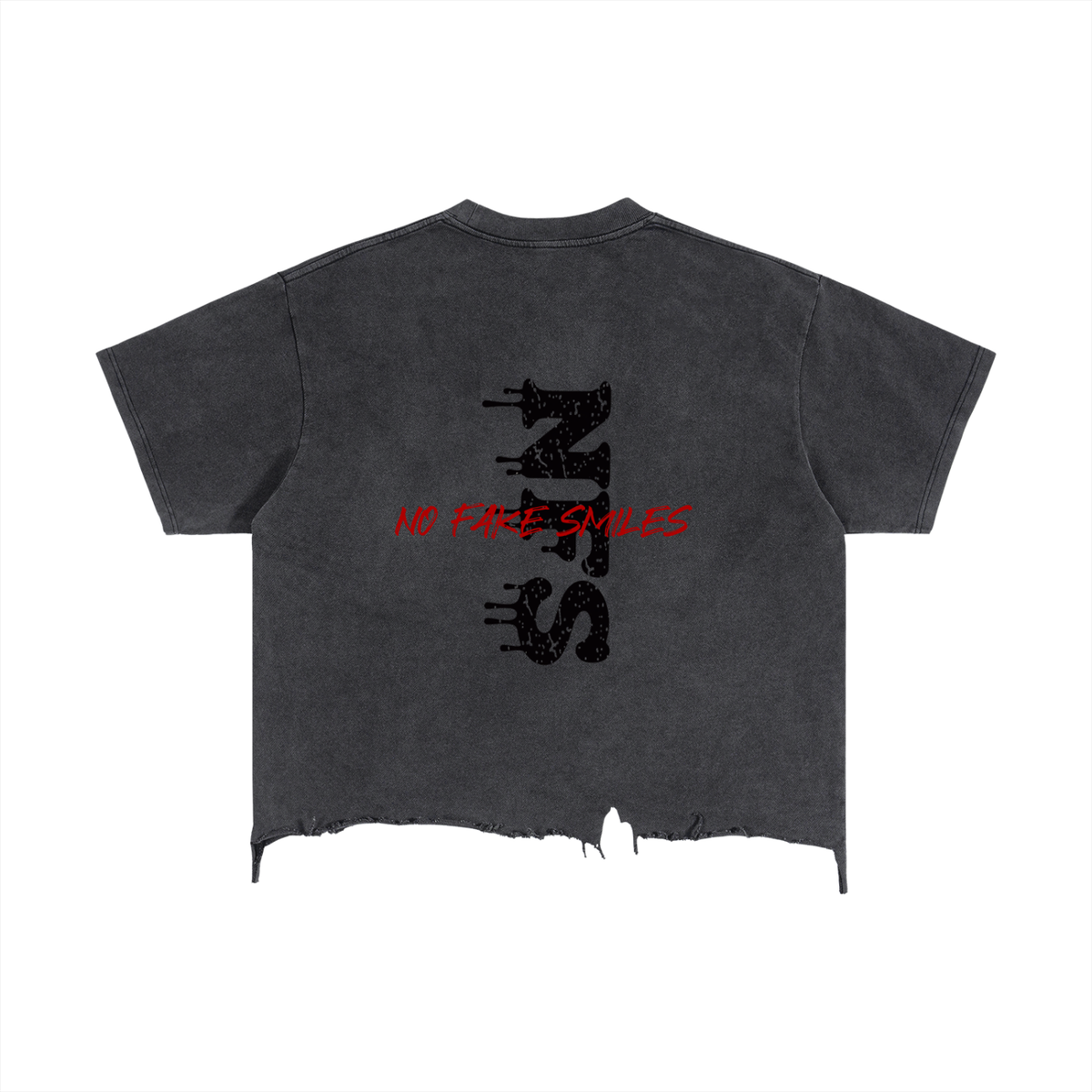 Vintage Wash Boxy Distressed Hem "Good Fight"T-Shirt