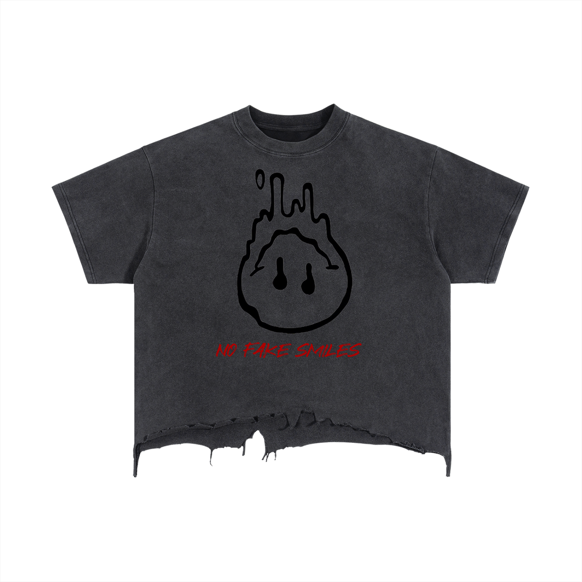 Vintage Wash Boxy Distressed Hem "Good Fight"T-Shirt