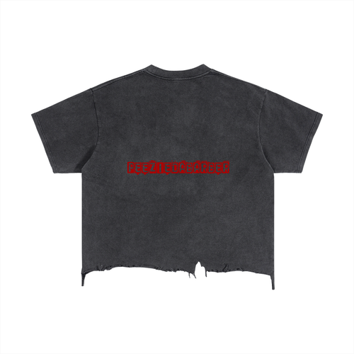 "PeezieDaBarber"Vintage Wash Boxy Distressed Hem T-Shirt