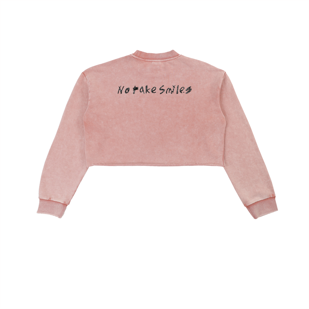 Snow Washed "Keep Smiling" Cropped Sweatshirt