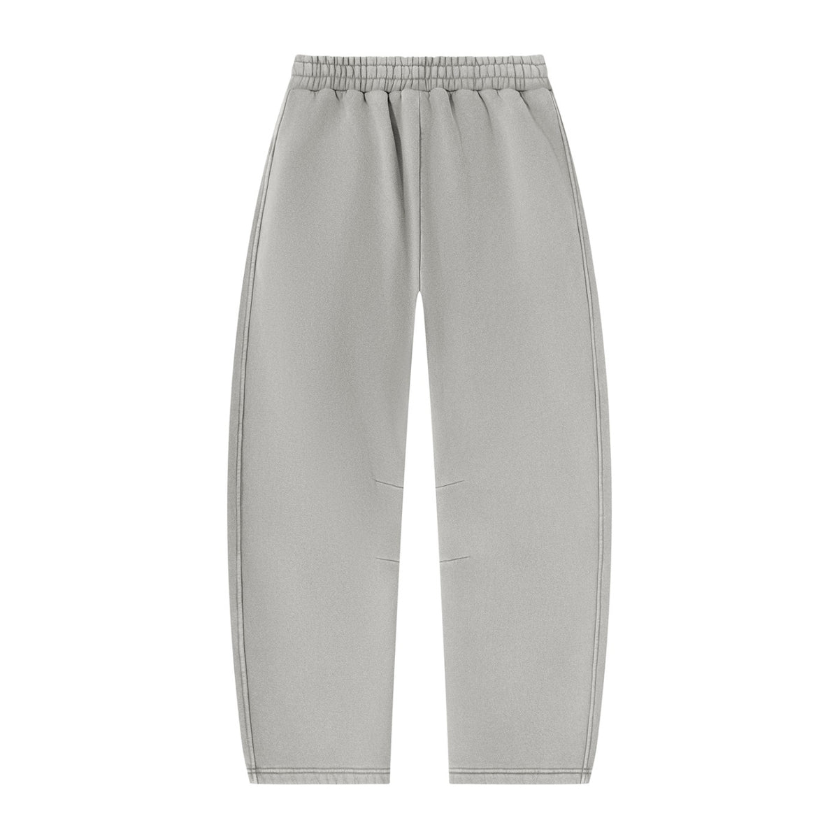 No Fake Smiles grey vintage wash barrel leg sweatpants with drawstring waist, front pleats, and fleece lining.