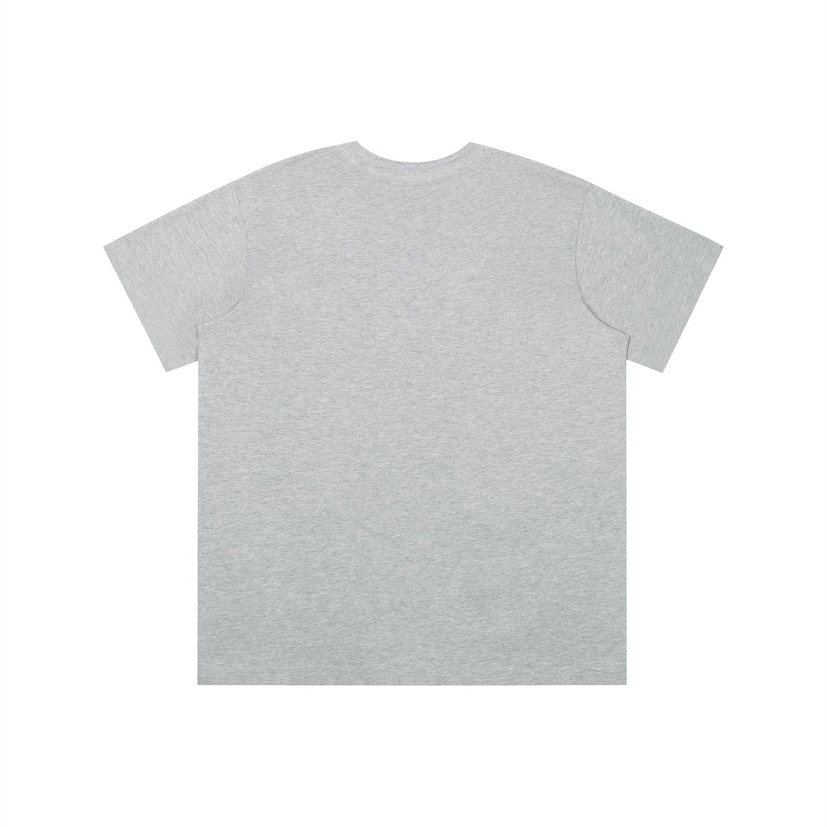 Back view of a grey No Fake Smiles kids' short-sleeve cotton t-shirt with a round neck and loose fit.