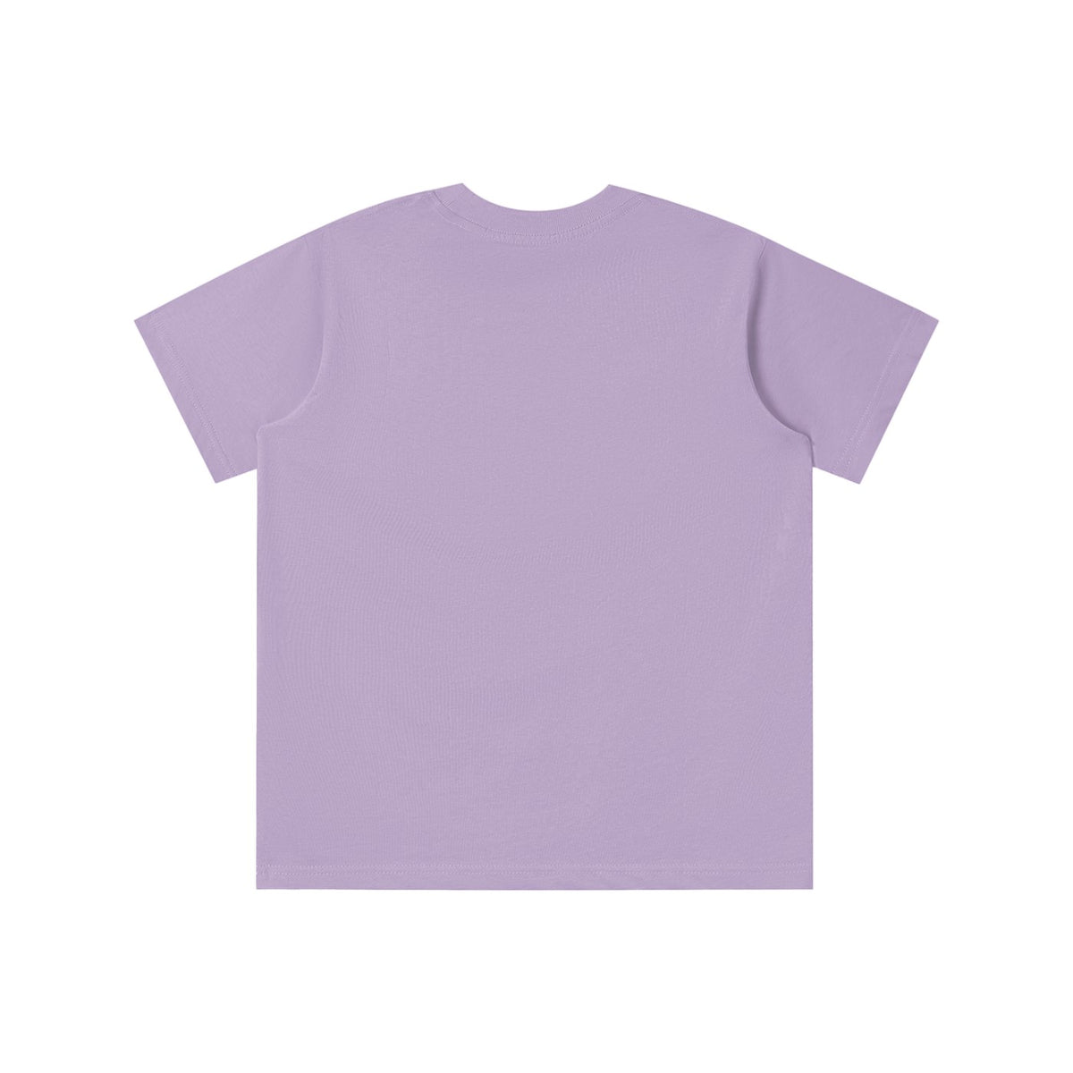 No Fake Smiles kids' short-sleeve t-shirt in light purple, made from breathable moisture-wicking cotton, back view.