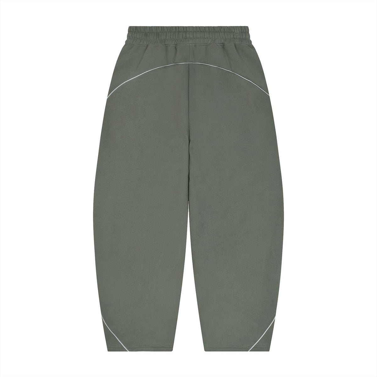 No Fake Smiles grey fleece barrel leg sweatpants with white piping details and a high-rise elasticated waist.