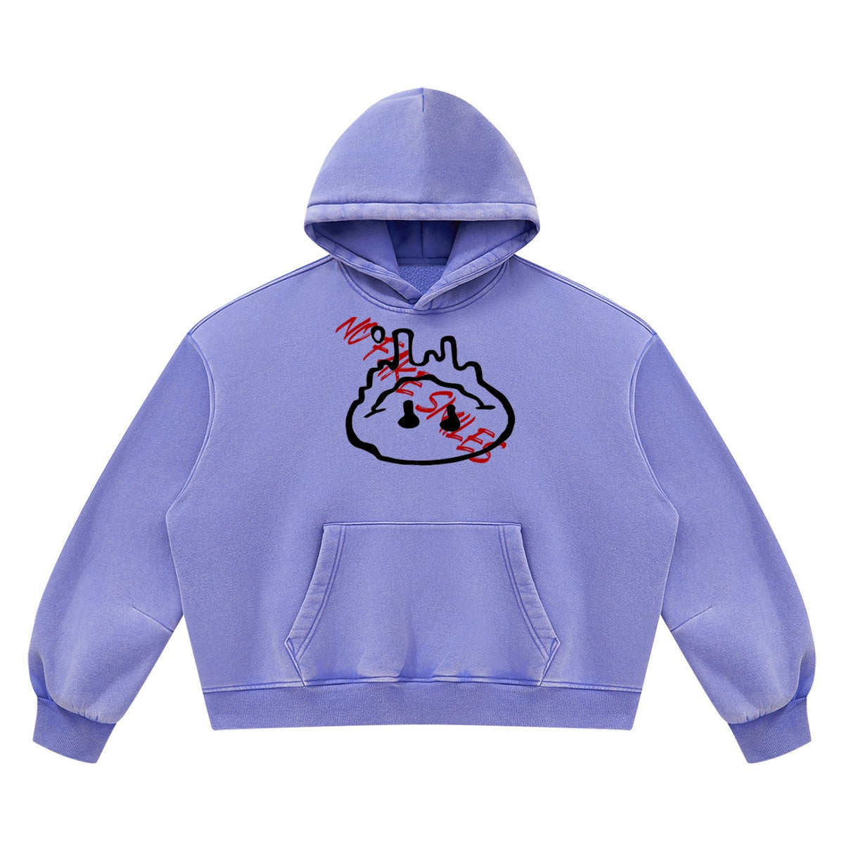 No Fake Smiles vintage wash purple boxy fleece hoodie with drop shoulders and front graphic print