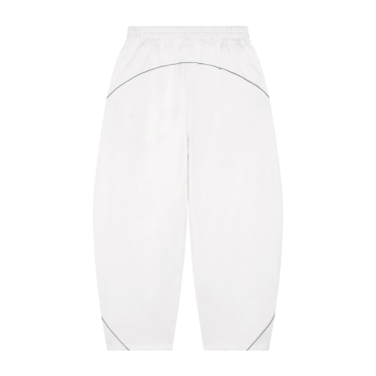 No Fake Smiles white heavyweight fleece sweatpants with barrel leg silhouette, piping details, and drawstring waist.