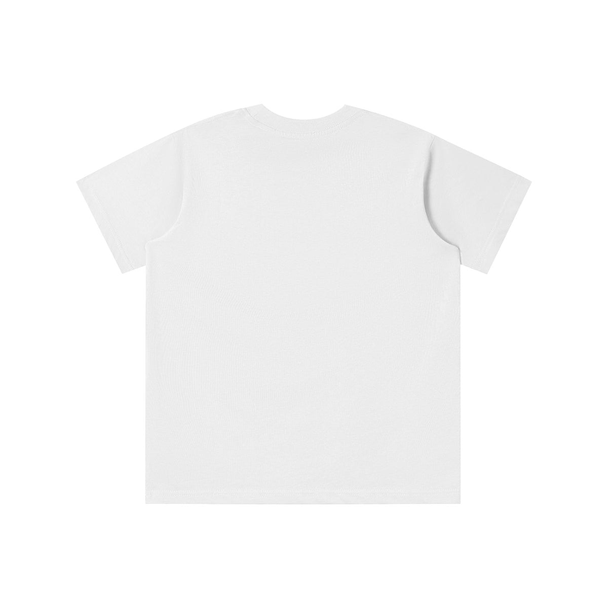 Back view of a plain white No Fake Smiles kids' short-sleeve cotton t-shirt with a round neck and loose fit.